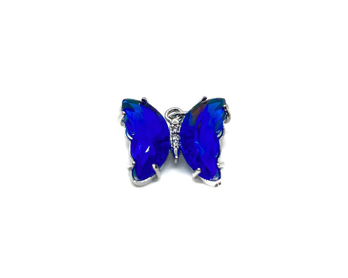 Подвеска Бабочка синяя с фианитами цвет серебро размер 15*19мм Серебро